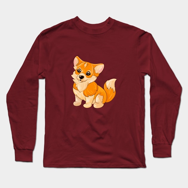 Cute dog corgi Long Sleeve T-Shirt by eternalshadeart